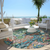 8' Orange And Teal Blue Round Abstract Washable Indoor Outdoor Area Rug