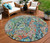 8' Orange And Teal Blue Round Abstract Washable Indoor Outdoor Area Rug