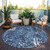 8' Denim Blue And Ivory Round Abstract Washable Indoor Outdoor Area Rug Transitional Style - Denim Blue, Ivory Color