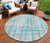 8' Teal Blue And Ivory Round Abstract Washable Indoor Outdoor Area Rug Transitional Style - Teal Blue, Ivory Color