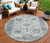 8' Teal Blue And Gray Round Floral Washable Indoor Outdoor Area Rug - Teal Blue, Gray
