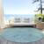 8' Teal Blue And Ivory Round Floral Washable Indoor Outdoor Area Rug - Teal Blue, Ivory