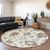8' Ivory Gray And Taupe Round Floral Washable Indoor Outdoor Area Rug