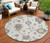 8' Ivory Gray And Taupe Round Floral Washable Indoor Outdoor Area Rug