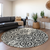 8' Black And Ivory Round Medallion Washable Indoor Outdoor Area Rug