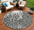 8' Black And Ivory Round Medallion Washable Indoor Outdoor Area Rug
