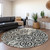 8' Black And Ivory Round Medallion Washable Indoor Outdoor Area Rug
