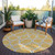 8' Gold Gray And Ivory Round Abstract Washable Indoor Outdoor Area Rug - Gold, Gray, Ivory
