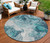 8' Teal Blue And Ivory Round Abstract Washable Indoor Outdoor Area Rug - Teal Blue, Ivory