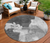 8' Gray And Smoky Black Round Abstract Washable Indoor Outdoor Area Rug