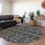 8' Black And Ivory Round Tribal Washable Indoor Outdoor Area Rug