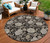 8' Black Taupe And Beige Round Floral Washable Indoor Outdoor Area Rug