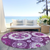 8' Eggplant And Mauve Round Floral Medallion Washable Indoor Outdoor Area Rug