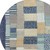 8' Navy Blue Beige And Ivory Round Geometric Washable Indoor Outdoor Area Rug