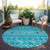 8' Teal Blue Ivory And Gold Round Geometric Washable Indoor Outdoor Area Rug