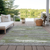 9' X 12' Olive Green Ivory And Blue Striped Washable Indoor Outdoor Area Rug