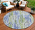 8' Sky Blue And Fern Green Round Striped Washable Indoor Outdoor Area Rug