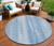 8' Sky Blue And Denim Blue Round Botanical Leaves Washable Indoor Outdoor Area Rug