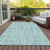 9' X 12' Teal Blue And Ivory Striped Washable Indoor Outdoor Area Rug