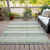 9' X 12' Pale Aqua And Lime Green Striped Washable Indoor Outdoor Area Rug