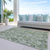 9' X 12' Artichoke Green And Fern Green Damask Washable Indoor Outdoor Area Rug