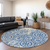 8' Navy Blue And Ivory Round Medallion Washable Indoor Outdoor Area Rug
