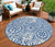 8' Navy Blue And Ivory Round Medallion Washable Indoor Outdoor Area Rug