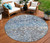 8' Blue And Gray Round Abstract Washable Indoor Outdoor Area Rug - Blue, Gray
