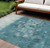 10' X 14' Teal Blue And Silver Abstract Washable Indoor Outdoor Area Rug