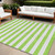 10' X 14' Green and White Striped Washable Non Skid Indoor Outdoor Area Rug