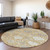 8' Gold Ivory And Gray Round Damask Washable Indoor Outdoor Area Rug