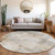 8' Beige Gray And Khaki Round Abstract Washable Indoor Outdoor Area Rug