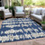 9' X 12' Navy Blue Gray And Ivory Striped Washable Indoor Outdoor Area Rug - Navy Blue, Gray, Ivory
