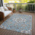 10' X 14' Sky Blue Taupe And Ivory Medallion Washable Indoor Outdoor Area Rug
