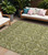 9' X 12' Green Damask Washable Non Skid Indoor Outdoor Area Rug