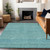 9' X 12' Aqua And Teal Blue Striped Washable Indoor Outdoor Area Rug