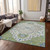 9' X 12' Artichoke Green Blue And Ivory Oriental Washable Indoor Outdoor Area Rug
