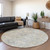 8' Gray Ivory And Gold Round Damask Washable Indoor Outdoor Area Rug