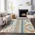 10' X 14' Ivory Blue And Brown Aztec Washable Indoor Outdoor Area Rug