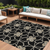 10' X 14' Black And Ivory Geometric Washable Indoor Outdoor Area Rug
