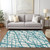 10' X 14' Teal Blue And Ivory Abstract Washable Indoor Outdoor Area Rug - Teal Blue, Ivory
