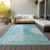 9' X 12' Teal Blue And Aqua Geometric Washable Indoor Outdoor Area Rug