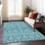 10' X 14' Teal Blue And Ivory Damask Washable Indoor Outdoor Area Rug