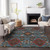 9' X 12' Denim Blue Brick Red And Brown Oriental Washable Indoor Outdoor Area Rug