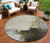 8' Khaki Light Green And Black Round Abstract Washable Indoor Outdoor Area Rug