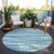 8' Teal Blue And Ivory Round Abstract Washable Indoor Outdoor Area Rug Modern Style - Teal Blue, Ivory Color