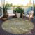 8' Brown Green And Gray Round Floral Washable Indoor Outdoor Area Rug