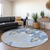 8' Sky Blue Denim Blue And Ivory Round Ikat Washable Indoor Outdoor Area Rug