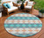 8' Teal Blue Gray And Copper Round Geometric Washable Indoor Outdoor Area Rug