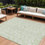 9' X 12' Artichoke Green And Ivory Floral Washable Indoor Outdoor Area Rug
